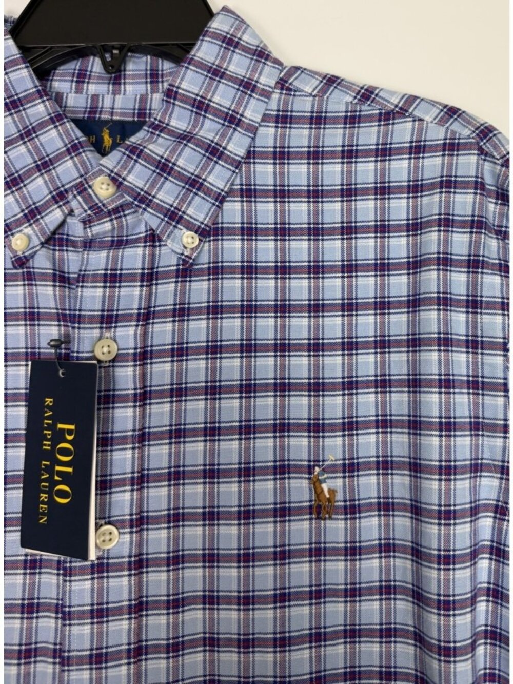 Polo Ralph Lauren Shirt Mens Medium M NWT Classic Fit Plaid Blue Red Cotton